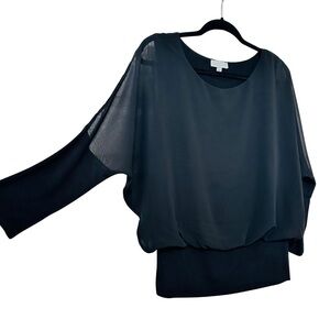 Joseph A. Black Sheer Overlay Blouse Long Sleeve Batwing Layered Top Sz Medium